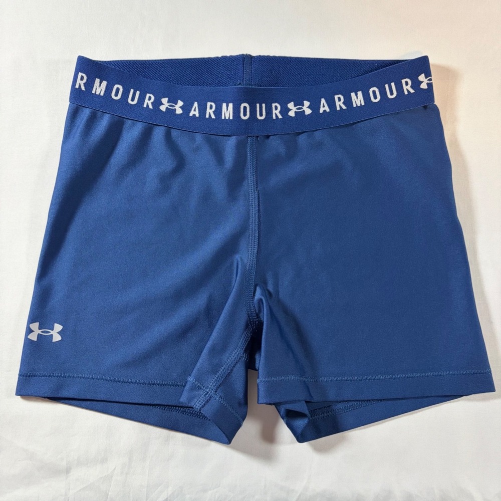 Under Armour Womens HeatGear Compression Shorts Blue Athletic Volleyball Small
